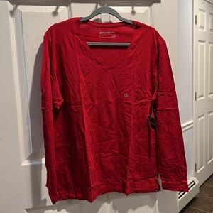 Eddie Bauer Essential Slub Tru Scarlet V Neck XL 100% Cotton pit to pit 24”